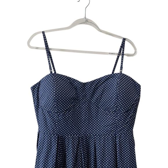 Haute Fox Polka Dot Spaghetti Strap Mini Dress Navy White Size 3X - Picture 2 of 9